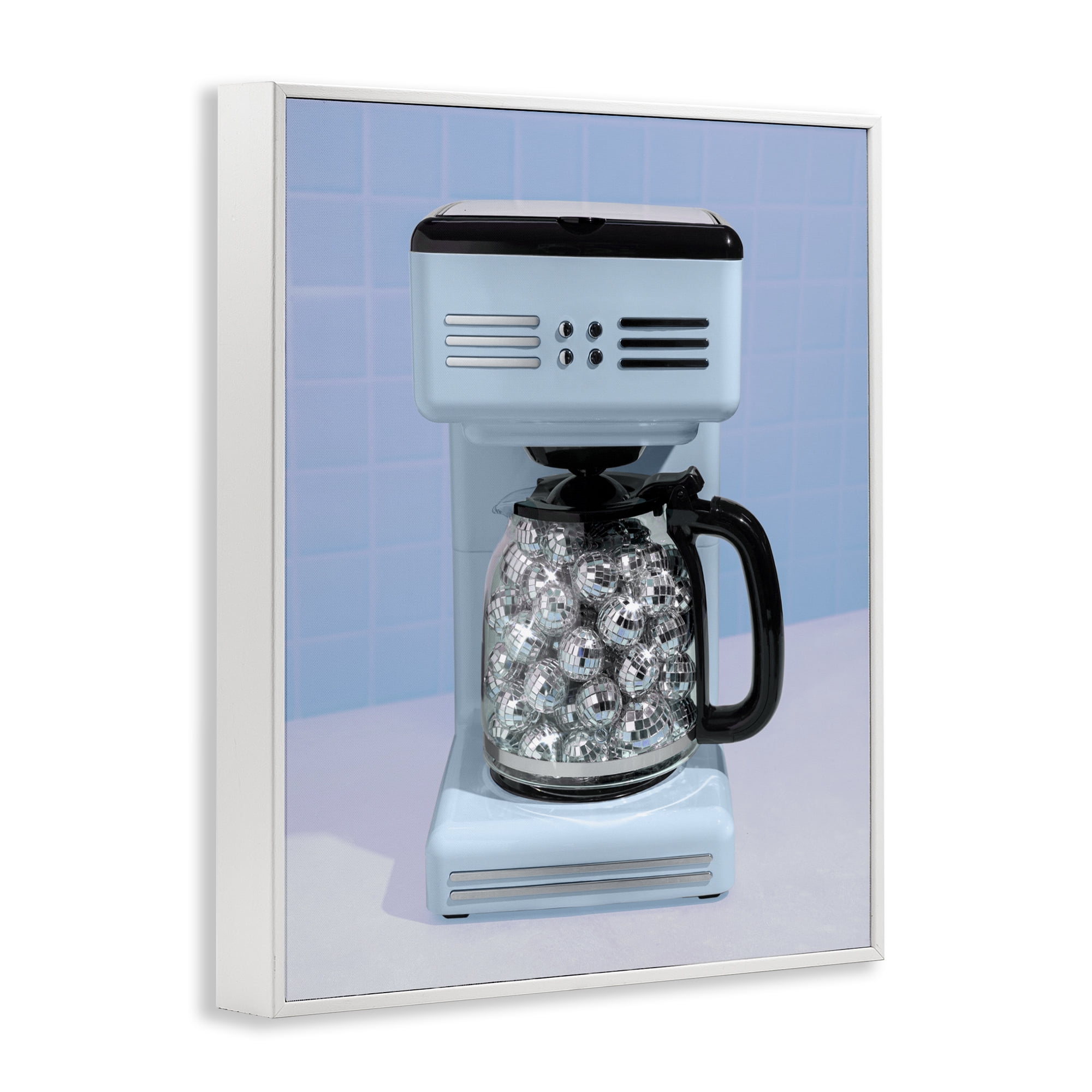 Stupell Industries Disco Coffee Maker over Blue White Framed Giclee Art, design by LISH Creative