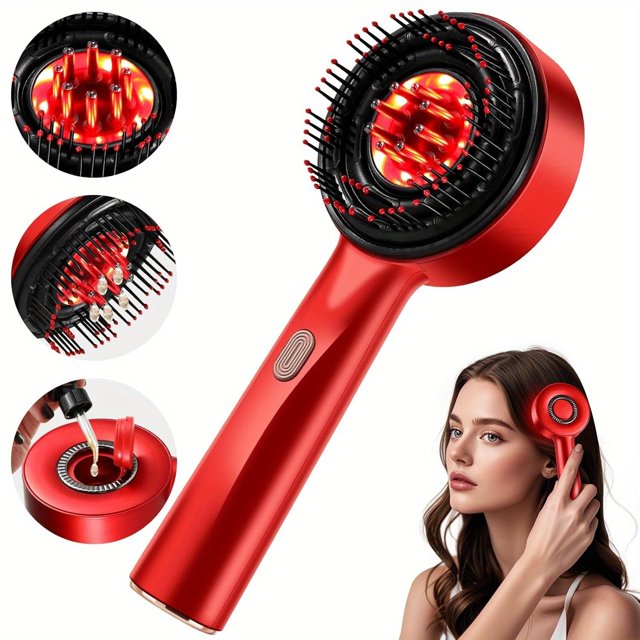LEEYNEER Multi-Function Electric Scalp Massager - Wireless Oily Diffuser Comb with Adjustable Heat & Vibration Modes Ergonomic Handle for All Hair Types Red & Black Design Sleek Beauty