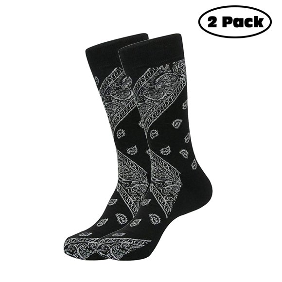 Unibasic Trendy Mens One Size Paisley Bold Colors Crew Soft Bandana Socks - 2 Pairs (Black)