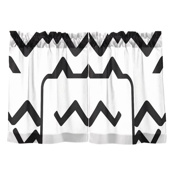 Abstract Black and White Pattern Kitchen Curtains Tier Set 27x24 Inch 2 Panels Semi Sheer Light Filtering Privacy UV Protection