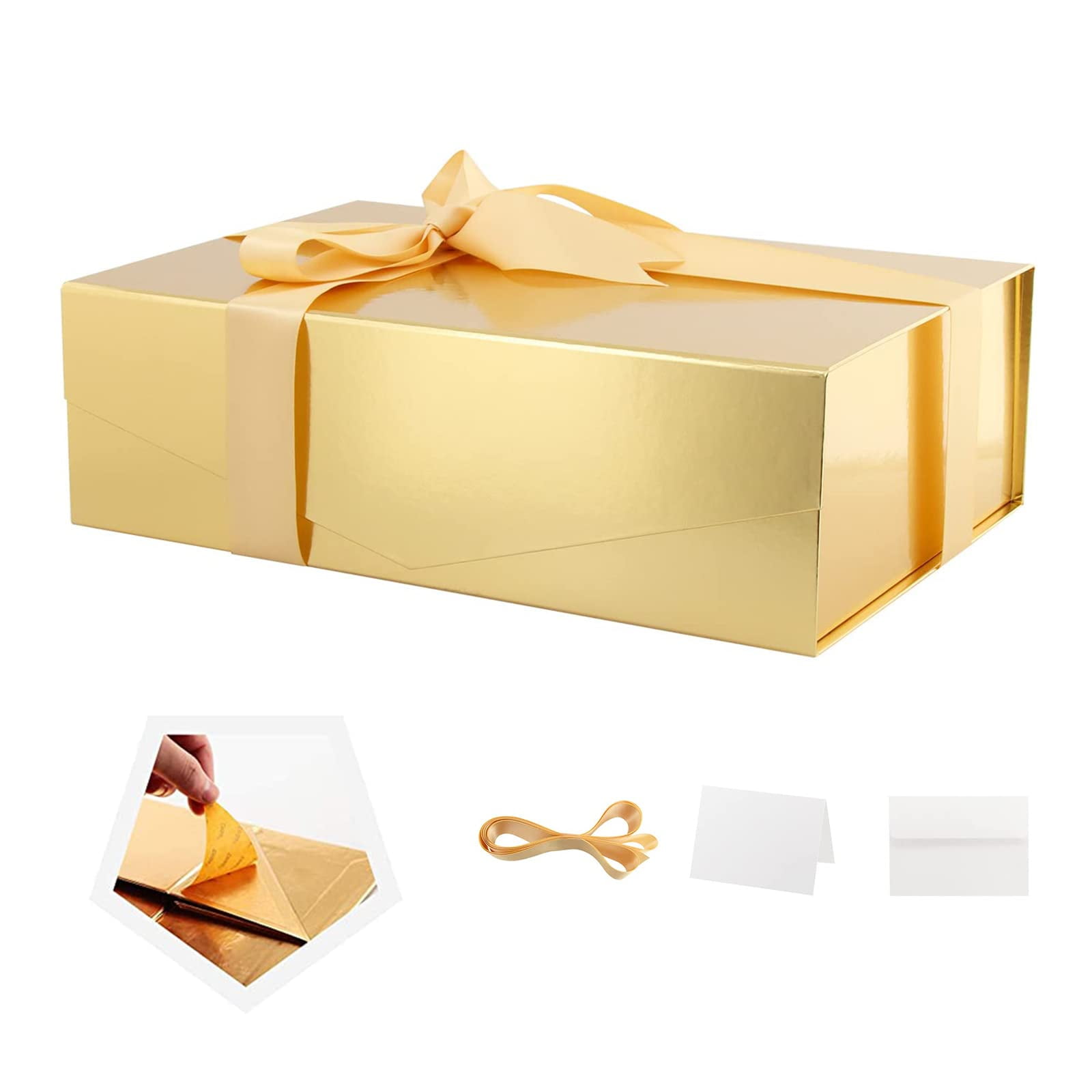 Large Gift Boxes with Ribbons, Glossy Gold Gift Boxes for presents