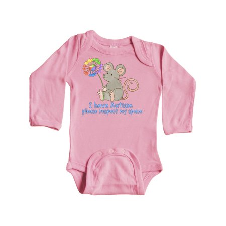 

Inktastic I Have Autism Please Respect My Space Mouse with Flower Gift Baby Boy or Baby Girl Long Sleeve Bodysuit