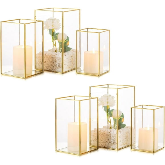 Inweder Glass Hurricane Candle Holder: 6 Pcs Hurricane Glass Candle Holders Rectangular Clear Glass Hurricanes for Pillar Candles Large Rectangular Candleholder for Wedding Table Christmas Home Decor