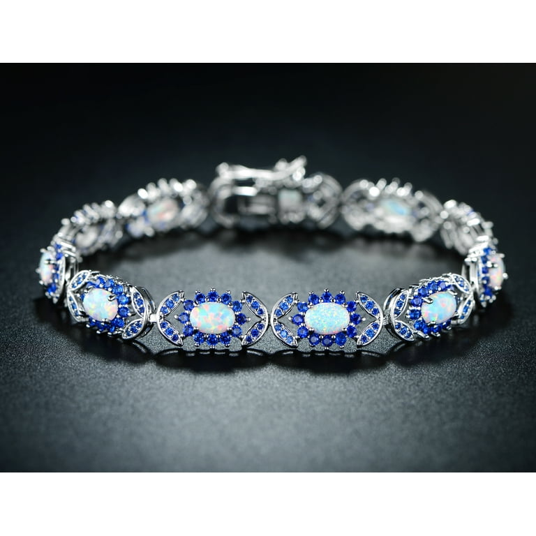 Peermont Peermont 18k White Gold Plated Created Opal and Sapphire