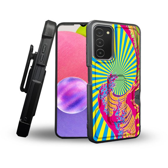 ANJ  Rugged Shockproof Holster Case Card Slot Kickstand   Tempered Glass Cover for Samsung Galaxy A03s - Neo Japanese Wave