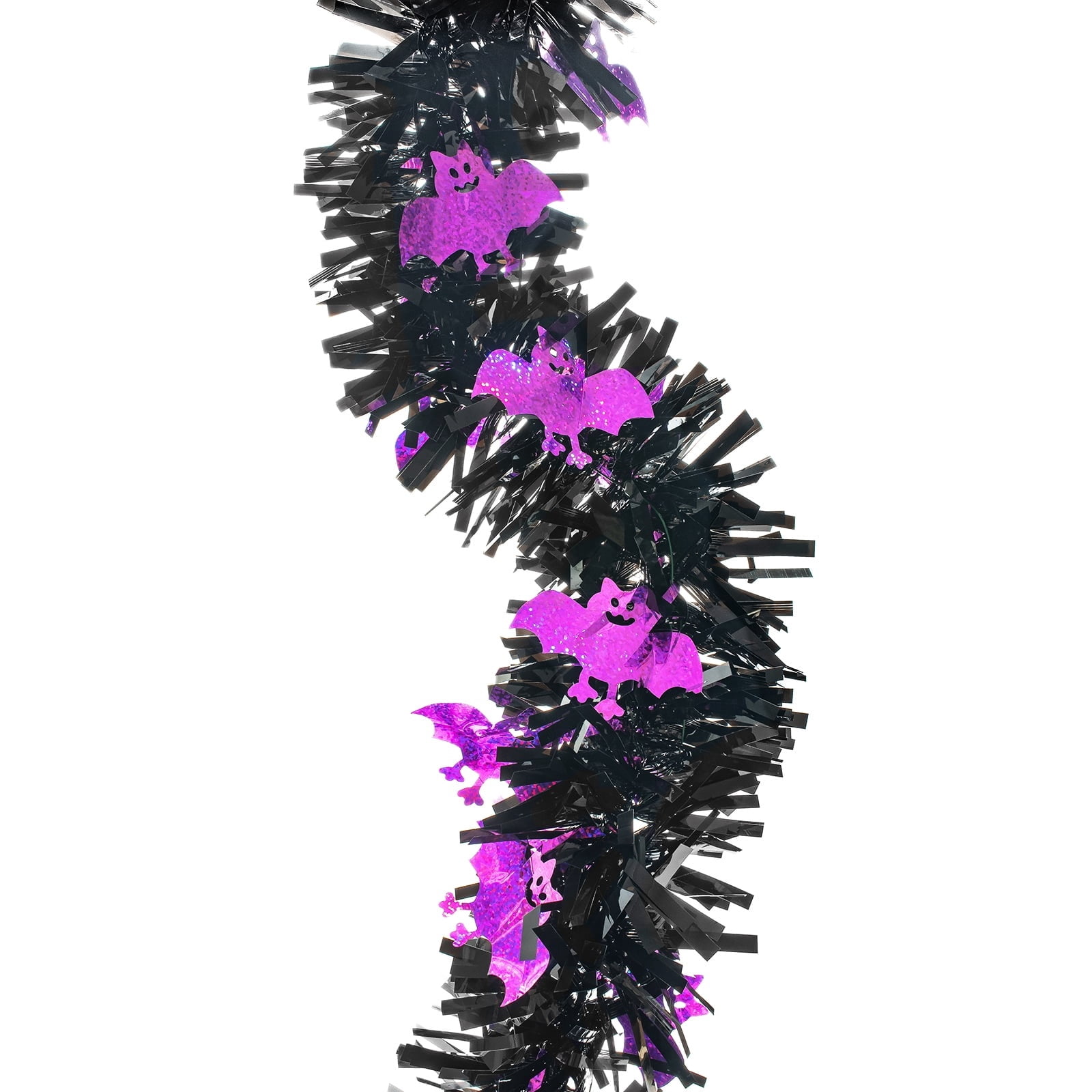 Tinsel Garland with Bat Cut-Outs, Purple and Black, 12', Halloween by Way To Celebrate
