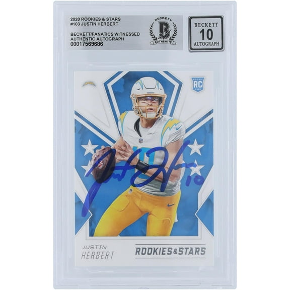 Justin Herbert Los Angeles Chargers Autographed 2020 Panini Rookies & Stars #103 Beckett Fanatics Witnessed Authenticated 10 Rookie Card - Fanatics Authentic Certified