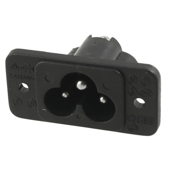 IEC320 C6 Inlet Black 3 Terminals Power Socket AC 250V 2.5A