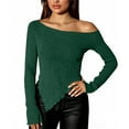 thumbnail image 5 of ZUKMRJPC Women's Off Shoulder Sweater Casual Long Sleeve Asymmetrical Hem Knitted Pullover Tee Fall Fashion Slim Fit Tops, 5 of 7