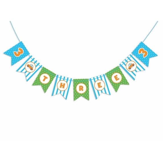 Inkdotpot Baby Birthday DecorationsI Am ThreePennant Banner Flags Baby Boy CarBirthday Garland