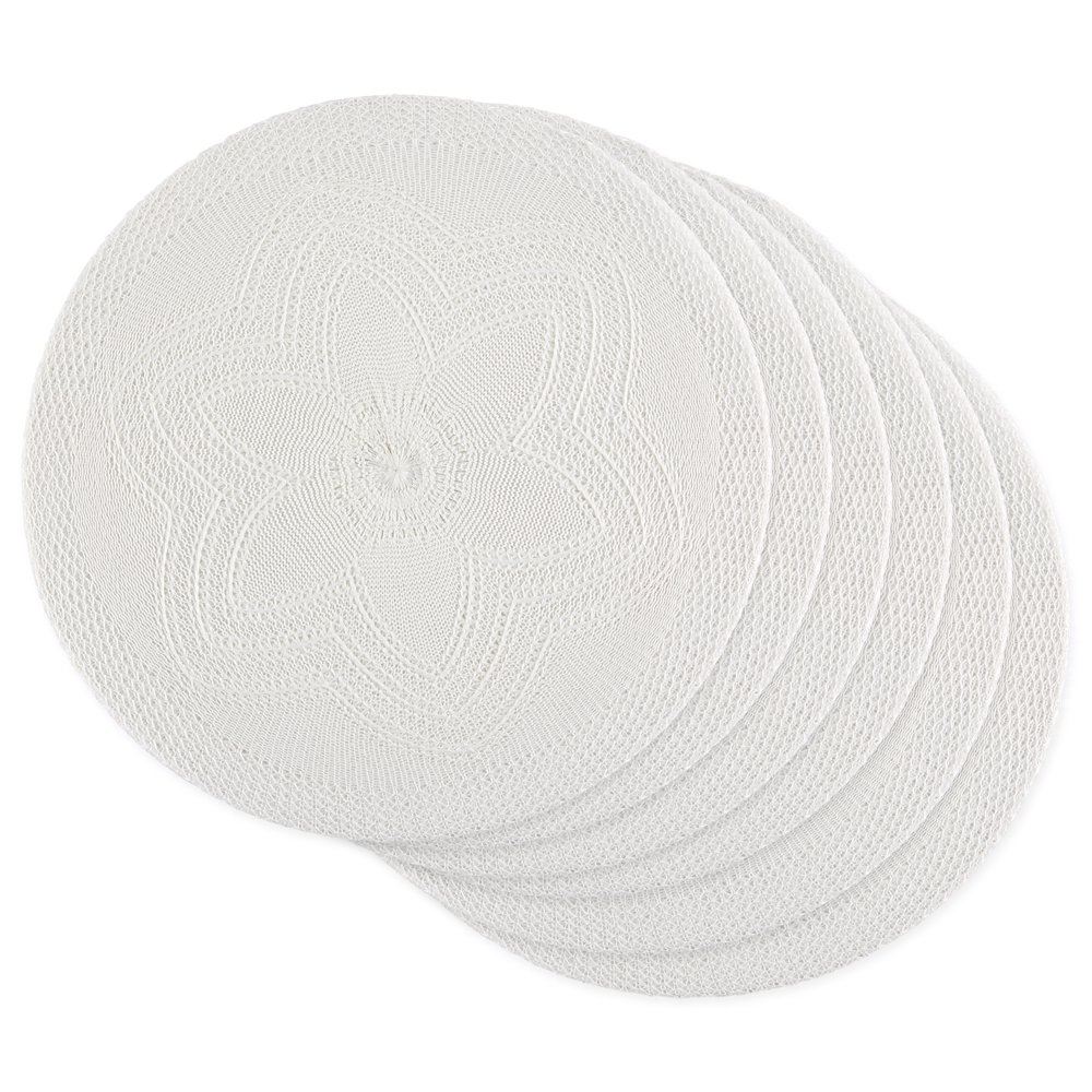 DII White Floral Woven Round Placemat Set/6