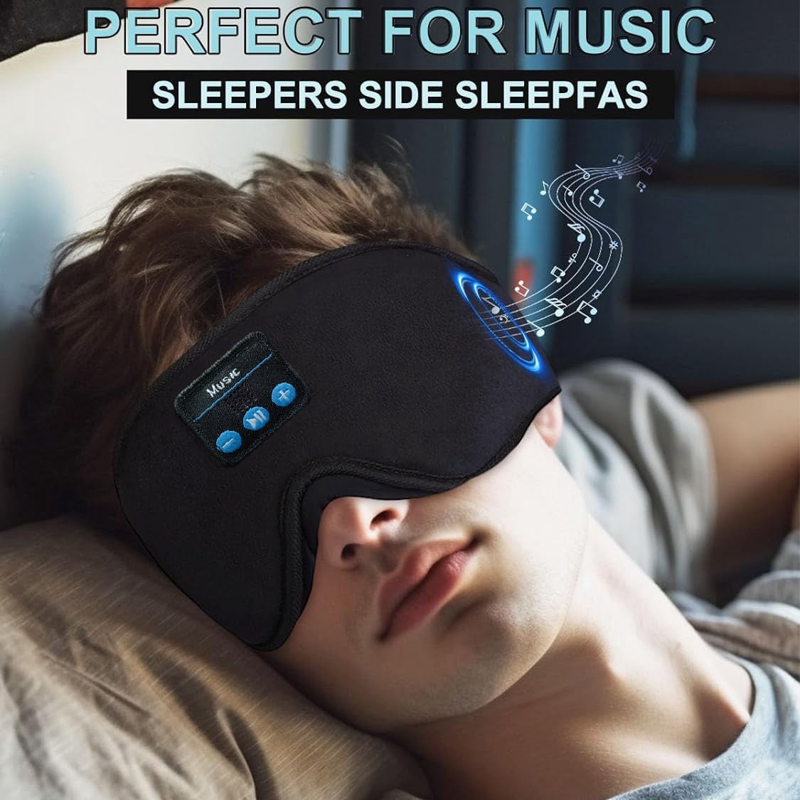 1pc 3D Wireless Sleep Mask with 5.2 BT Earphones, best sleeping mask, tpye-c charging cable inside, Wireless Music Eye Mask for men&women