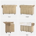 thumbnail image 4 of 55.5'' Kitchen Island with Storage, Rolling Kitchen Cart with Drop Leaf, Power Outlet USB Port, 4 Doors 3 Drawers, Faux Marble Top, Fluted Design, Natural, 4 of 15