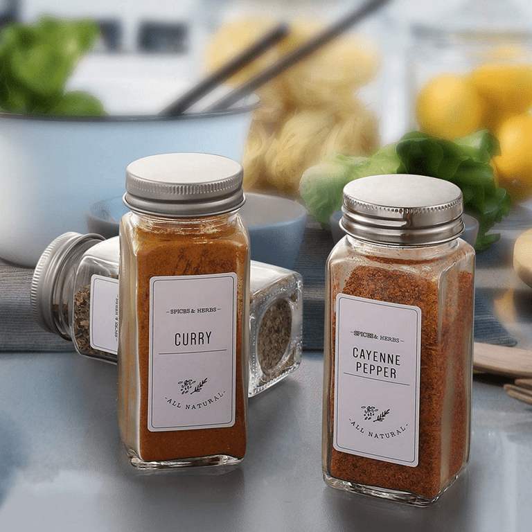 24 Pcs Glass Spice Jars/Bottles - 4Oz Empty Square Spice