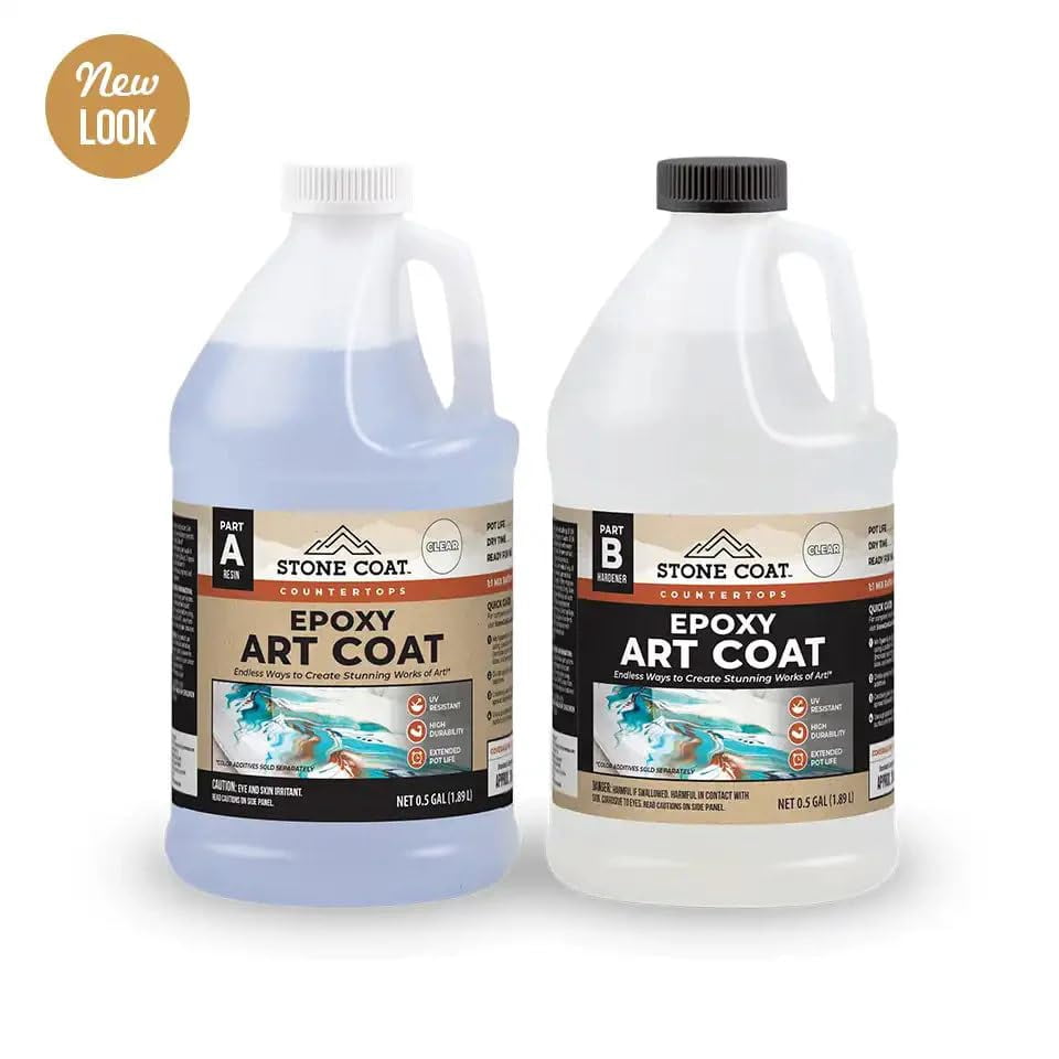 Stone Coat Countertops Art Coat DIY Epoxy Resin Kit - Zero VOCs, Extended Working Time, Food Safe and UV Resistant Resin for Alcohol Ink, Acrylic, Metallic Art Markers and Paint (1 Gallon)