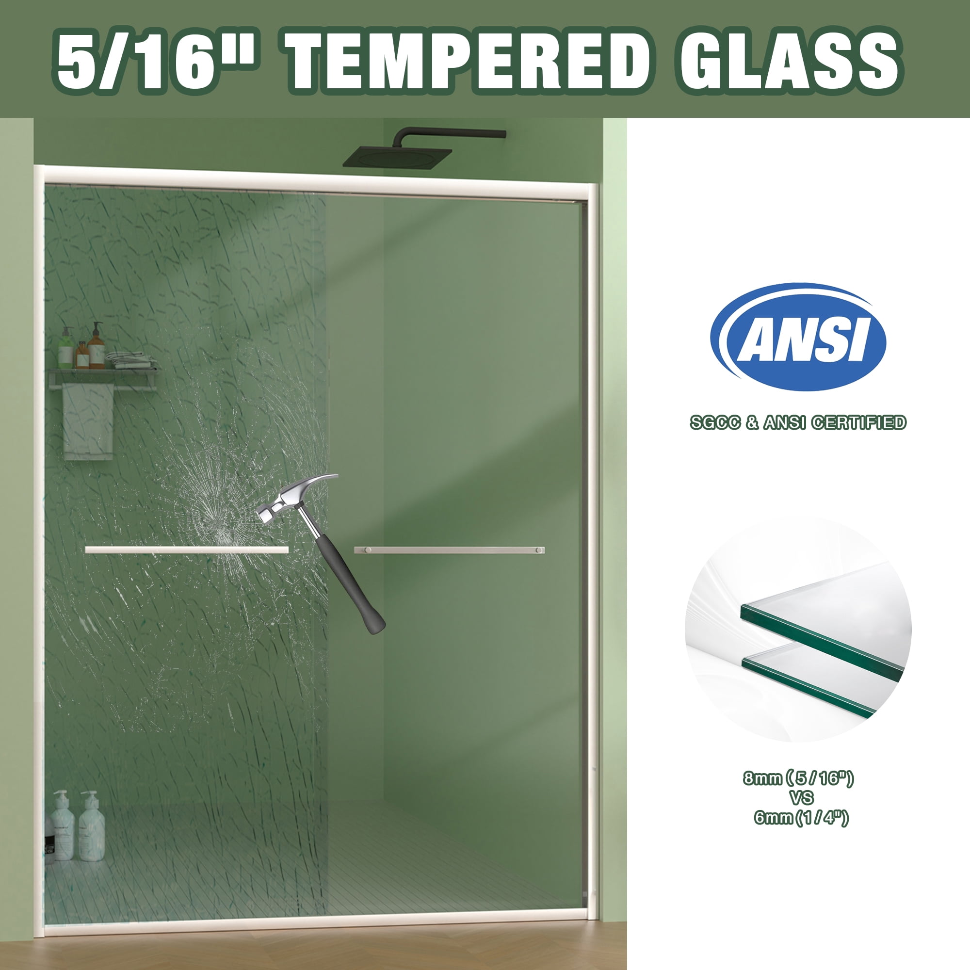Aukfa 56-60"W x70" H Double Sliding Shower Door, Bypass Bathroom Sliding Door, 5/16" Tempered Glass, Chrome
