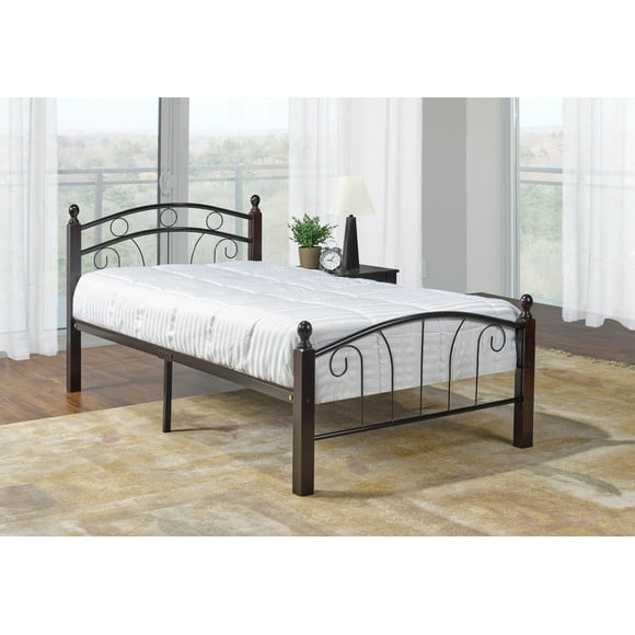 Metal Bed with Dark Cherry Posts