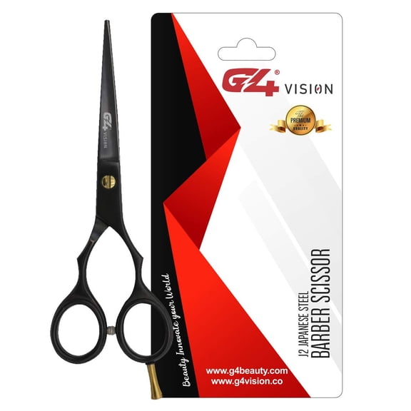 G4 J2 Japanese Steel Barber Hair Cutting Scissors Shears Tempered Stainless Razor Sharp Mustache Haircut Hairdresser (5.5 inch, Black)…