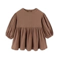 thumbnail image 3 of Yeaiivve Girls Long Sleeve Peplum Tops Cotton Linen Casual Babydoll Shirts for Baby Toddler Girl Solid Color Ruffle Hem Blouse Kids Fall Clothes Coffee 0-1 Years, 3 of 7