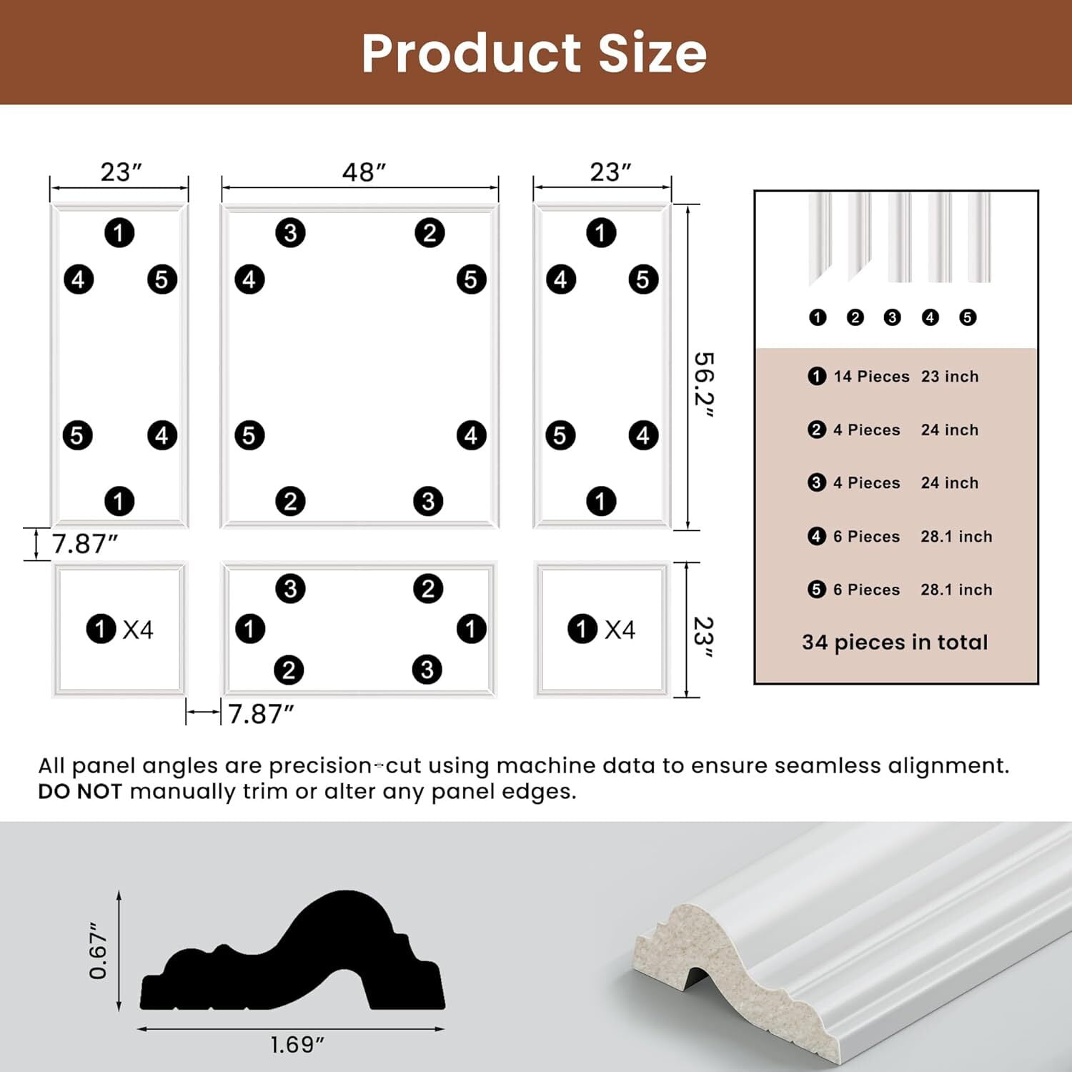 NimbleRest Pre-Cut Wall Molding Kit 6-Set Ready to Assemble Interior Wainscoting Panels Wall Decor