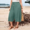 thumbnail image 6 of Women's Plus Size Wide Leg Trousers, Elastic Drawstring Waist Draped Flowly Fabric, Solid Color Loose Pants for Vacation Lounge Casual Daily | TruHer,Green L, 6 of 7