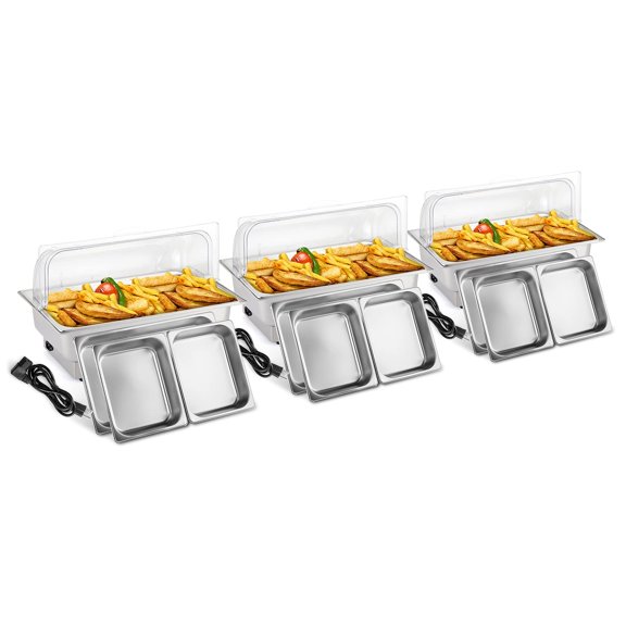 Ktaxon 3 Pack Electric 9 QT Stainless Steel Chafing Dish Buffet Set,Roll Top Catering Chafer Server Food Warmer with Full Size & 2 Detachable Food Pans