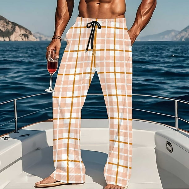 Pantalones de pijama largos para hombre, informales, con estampado a cuadros, holgados, deportivos, elásticos, rectos, vintage, con bolsillos