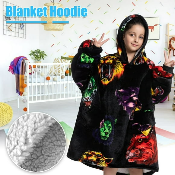 DEBGFS Blanket Hoodie for Kids Oversized Wearable Hooded Blanket Soft Warm Flannel Hoodie Sweater Blanket Animal Pattern Blanket Sweatshirt One Size Fits All Wearable Blanket with Po