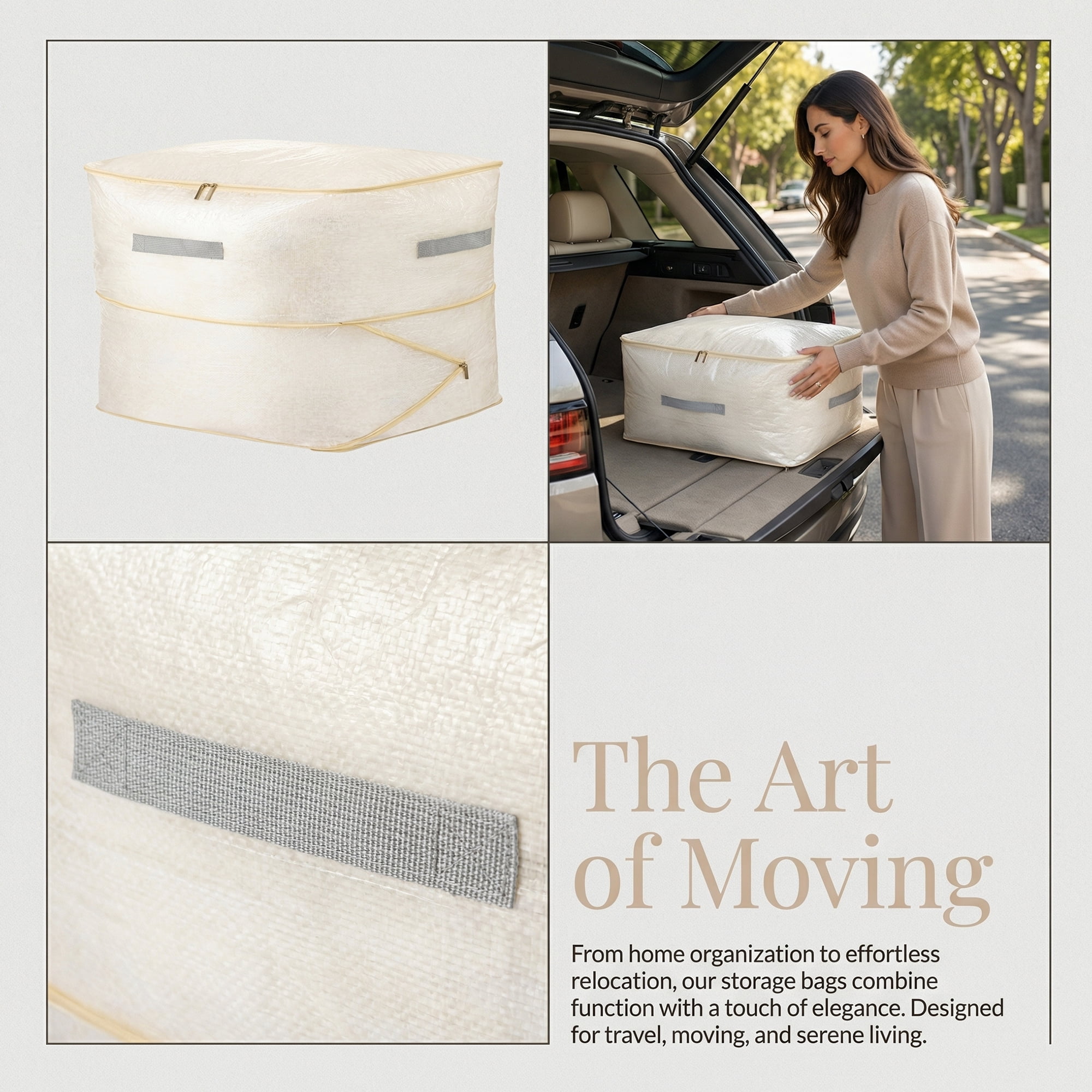 Unique Bargains Portable Storage Bags for Organizing Clothing Beige 19.7"x16.5"x11.8"