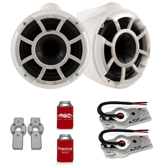 Wet Sounds REV8W-SBM REV Series 8" White Wake Tower Speakers with Swivel Brackets and ADPMCBracket-11 MasterCraft Adapters