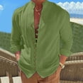 thumbnail image 2 of Shirts For Men Long Sleeve Retro Beach Holiday Button Down Solid Color Blouses Casual Loose Summer Tops Green L, 2 of 4
