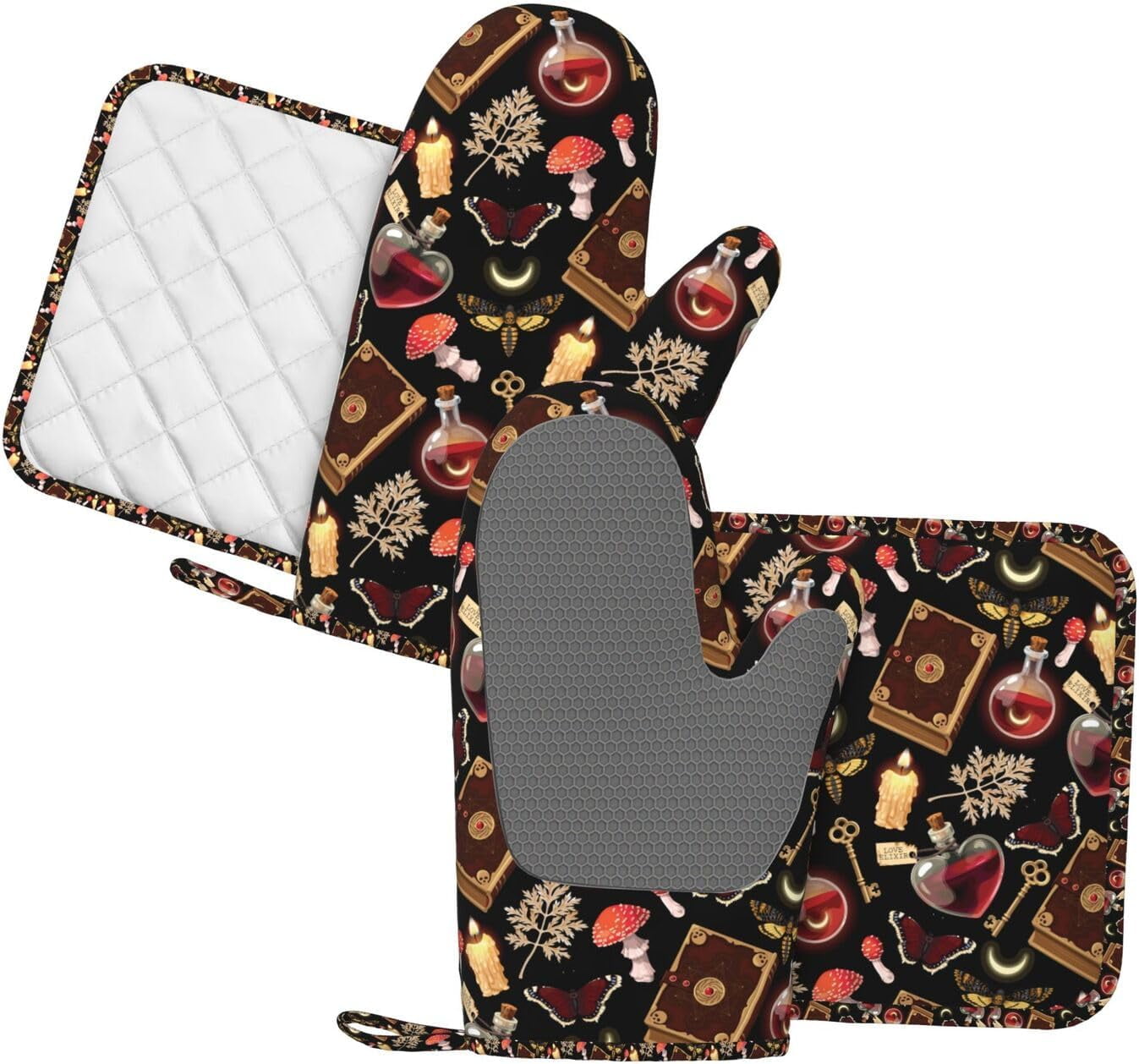 Silicone Oven Mitts Pot Holders Set Non-Slip Heat Resistant Kitchen Gloves Potholders 4 Pack Mitt