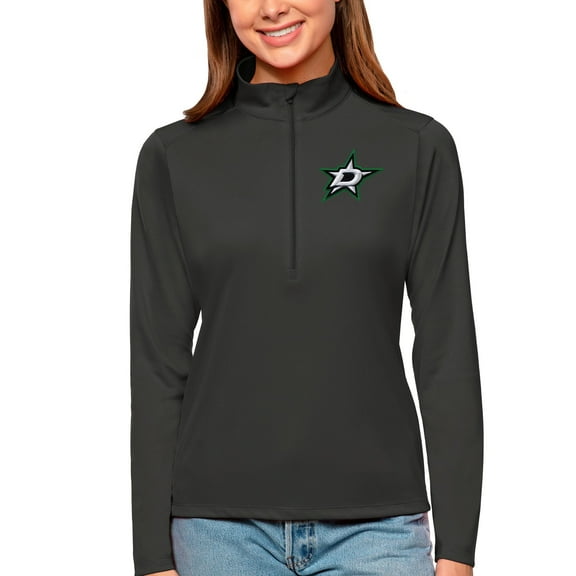 Women's Antigua Charcoal Dallas Stars Tribute Quarter-Zip Pullover Top
