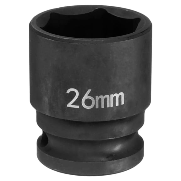 Uxcell 6 Point Impact Socket 26mm Metric Socket 1/2" Square Drive 1.65" (42mm) Long Phosphated Cr-Mo Steel Spindle Axle Hex Nut Sockets, Black