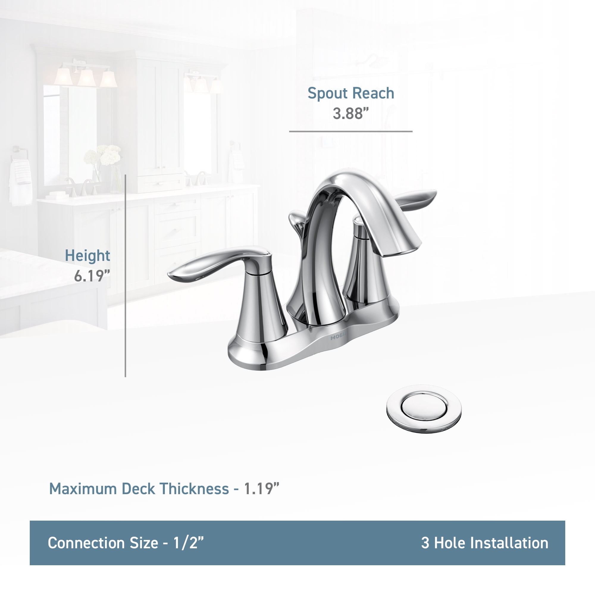 MOEN 6410BN Eva 4 in. Centerset 2-Handle High-Arc Bathroom Faucet in Brushed Nickel