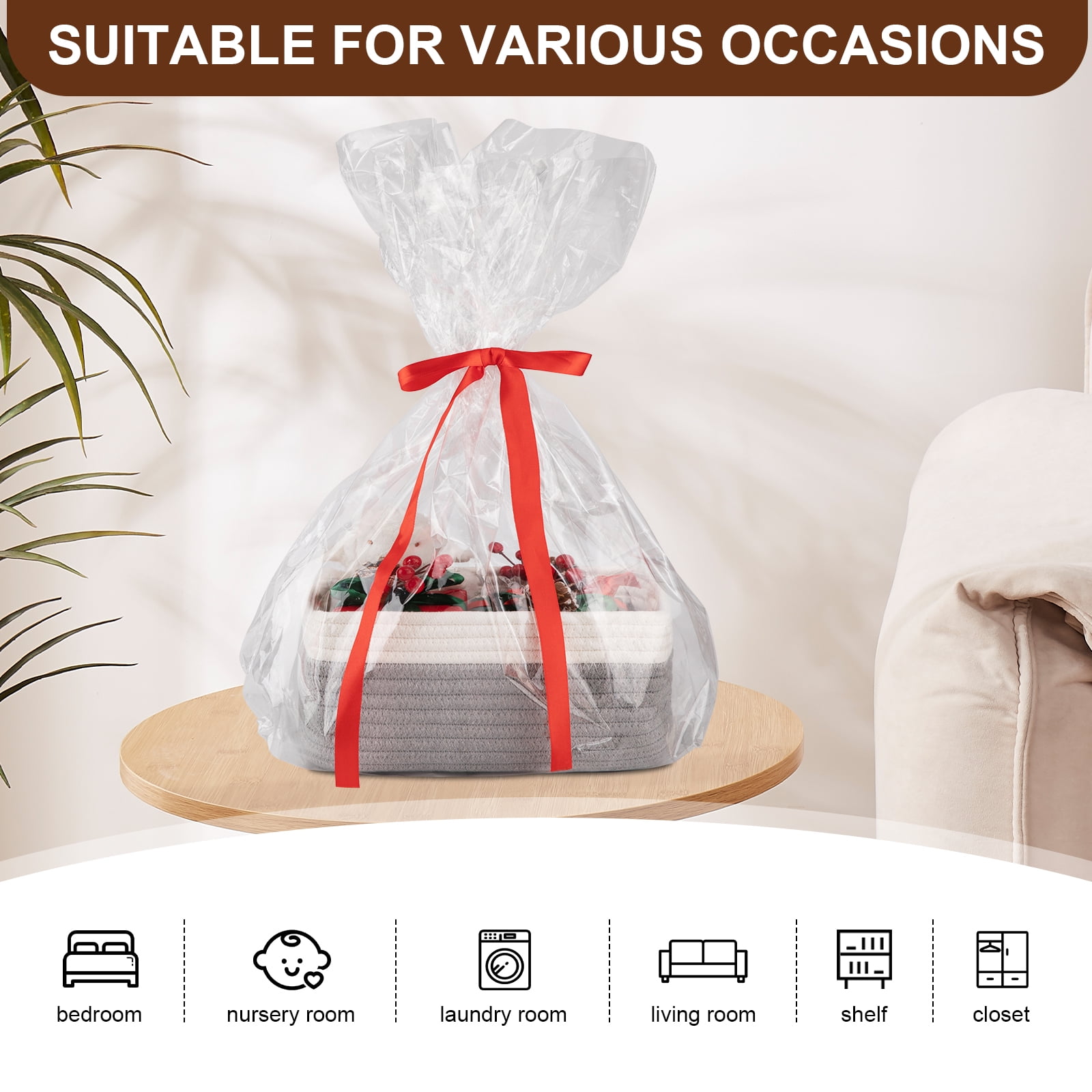 CHERISHGARD 4 Pack Woven Storage Baskets ，Cotton Rope Basket for Toy，Book and Blankets