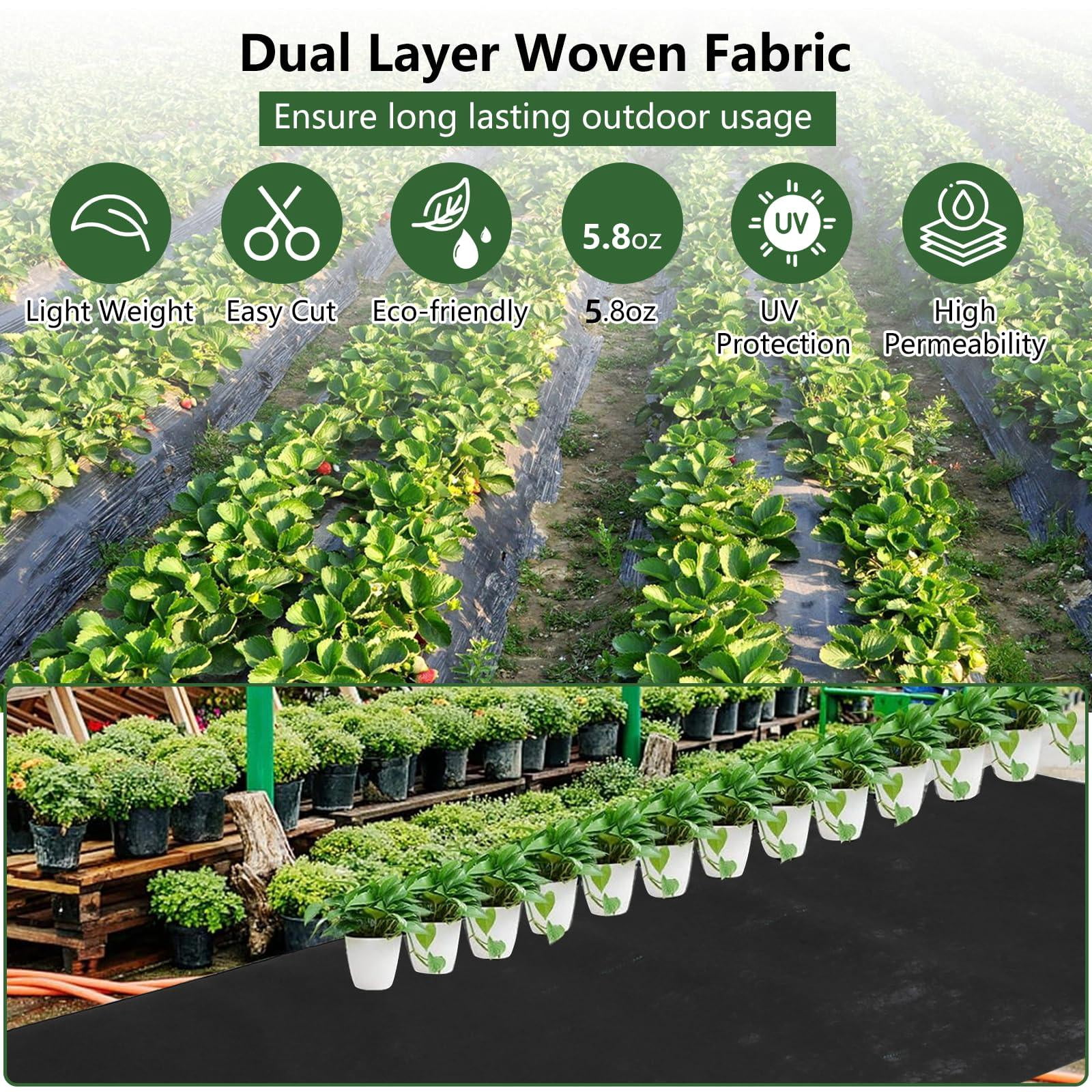 Weed Barrier Landscape Fabric Heavy Duty Cover Weed Cloth Anti-Weed Gardening Mat, Premium Weeds Control for Flower Bed, Pavers and Other Outdoor Projects