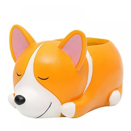 Creative Cartoon Dogs Flower Vase Puppy Resin Planter for Succulents Cute Corgi Mini Flower Pot Desktop Pot Garden Bonsai for Home Garden Decoration
