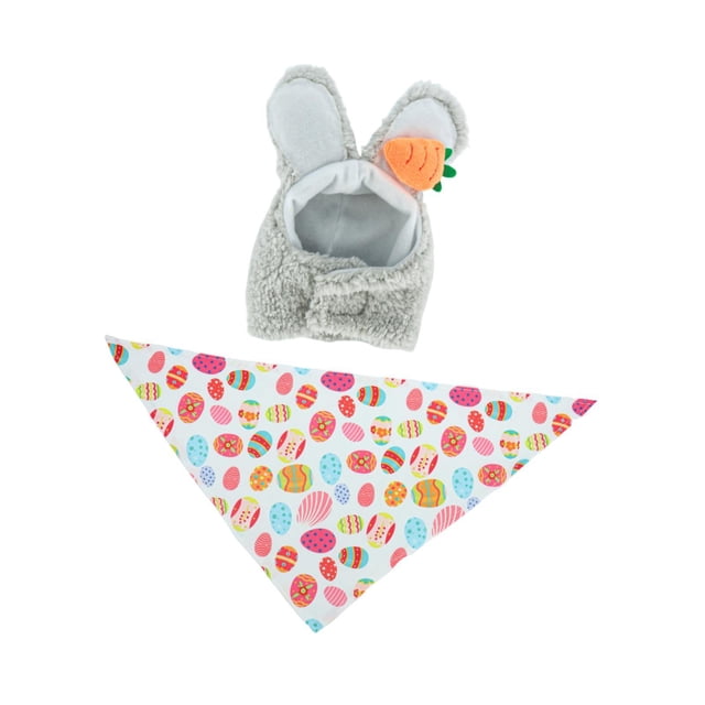 Disfraz de ganso de Pascua para estatua de 58 cm, divertido, creativo, decorativo, primaveral, con orejas de conejo y bufanda para patio, porche y Gris