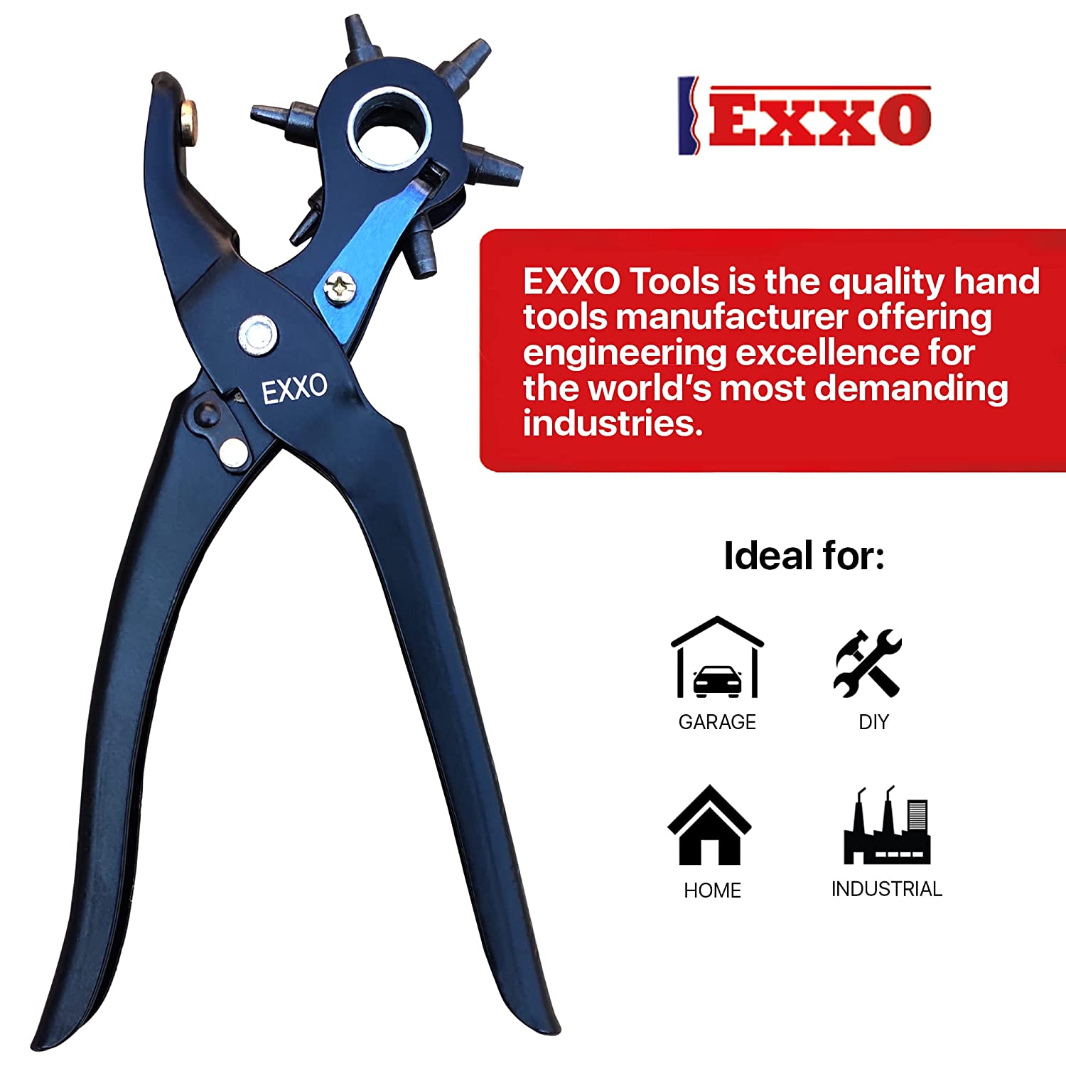 EXXO TOOLS Revolving Punch Plier - Leather Hole Punch Rivet Hole