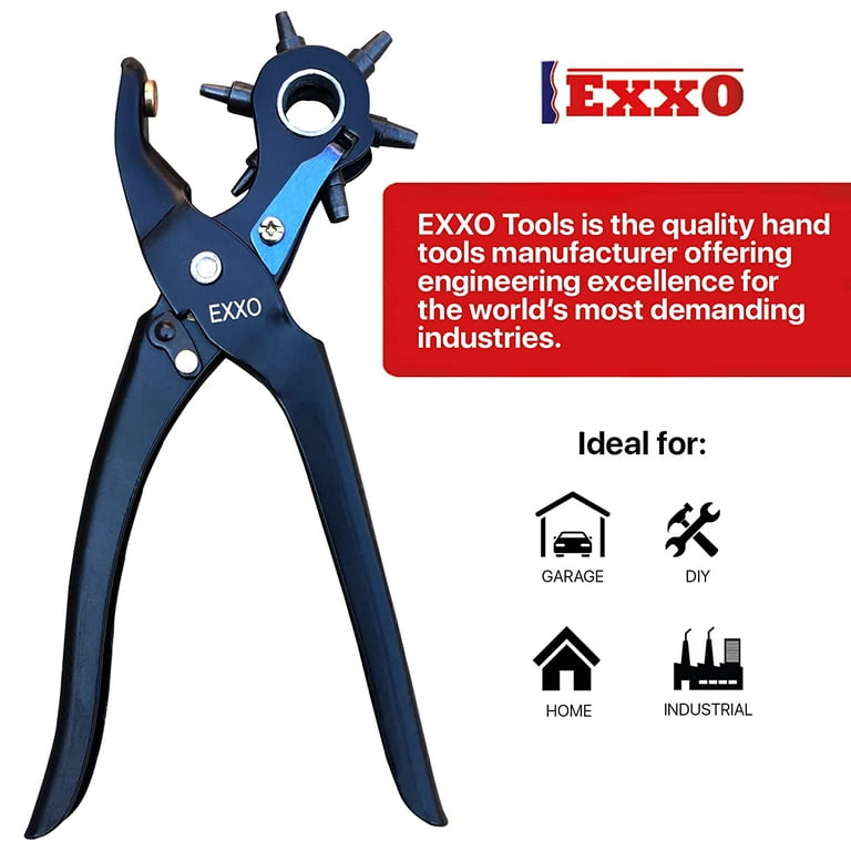 EXXO TOOLS Revolving Punch Plier - Leather Hole Punch Rivet Hole Puncher  for Crafts Belt Straps Fabric Plastic Rubber Cardboard Leather Punch Tool