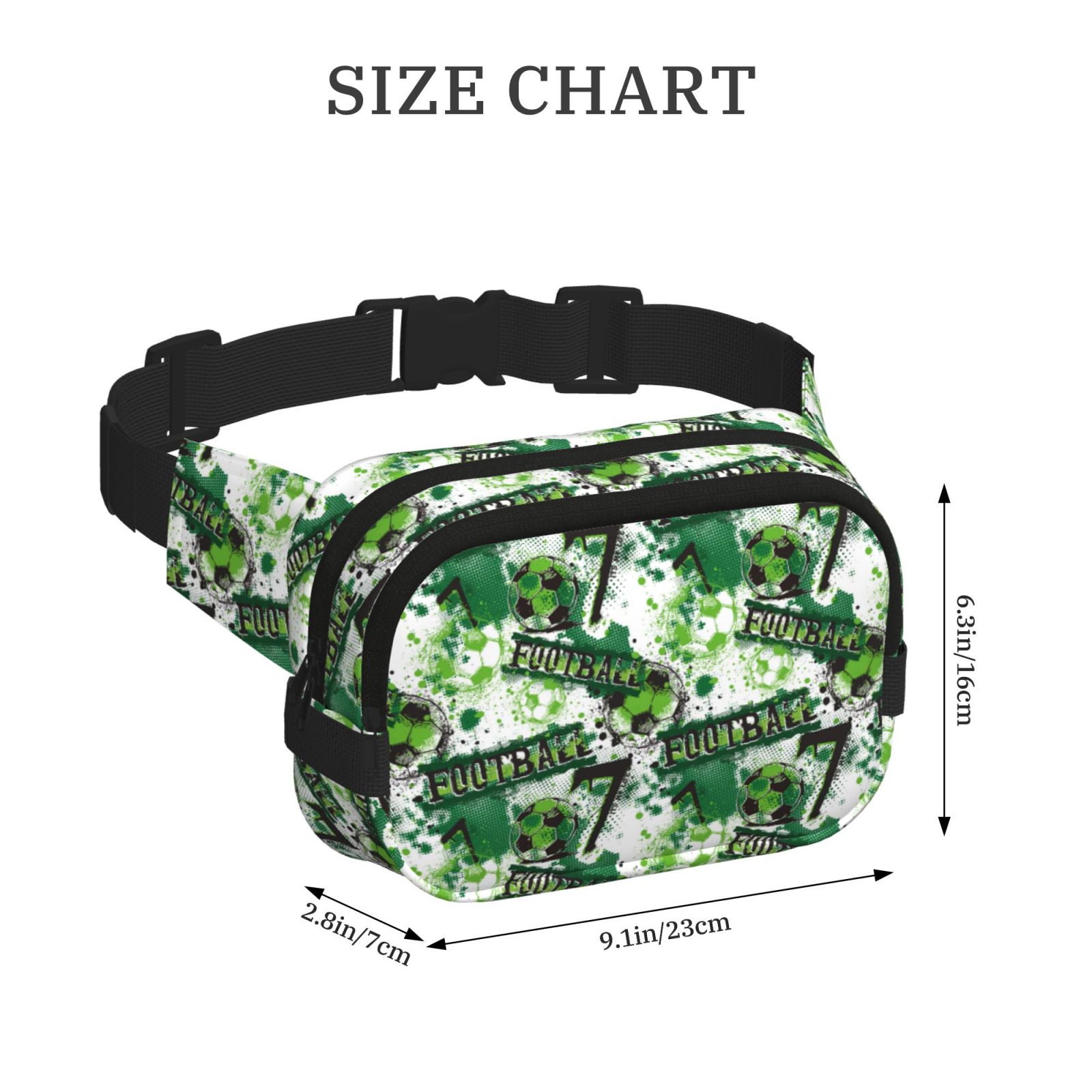 Picia Football 7 Print Square Double-Layer Waist Bag Mini Adjustable Waist Belt Bag Exercise Running Travel Hiking