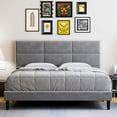 thumbnail image 2 of King Size Velvet Bed Frame with Headboard, Modern Upholstered Platform, Stainless Steel Accents, Grey, 2 of 6