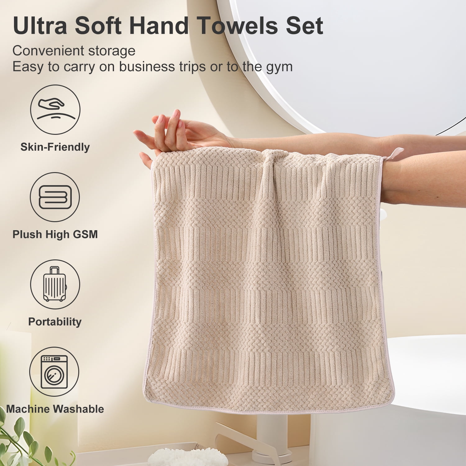 Jessy Home 12 Pack Camel Hand Towel Set 16"x31" Soft Highly Absorbent Quick Dry Bathroom Towels 600 GSM Microfiber Plush Towels