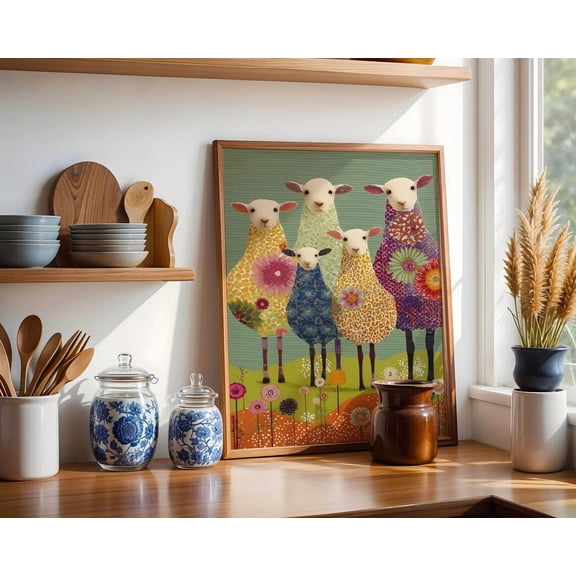 Whimsical Sheep Family Poster Wall Art, Colorful Dopamine Farm Animal Illustration For Playful Home Decor UNFRAMED Poster, Wall Art for Decor, Present, 8x12