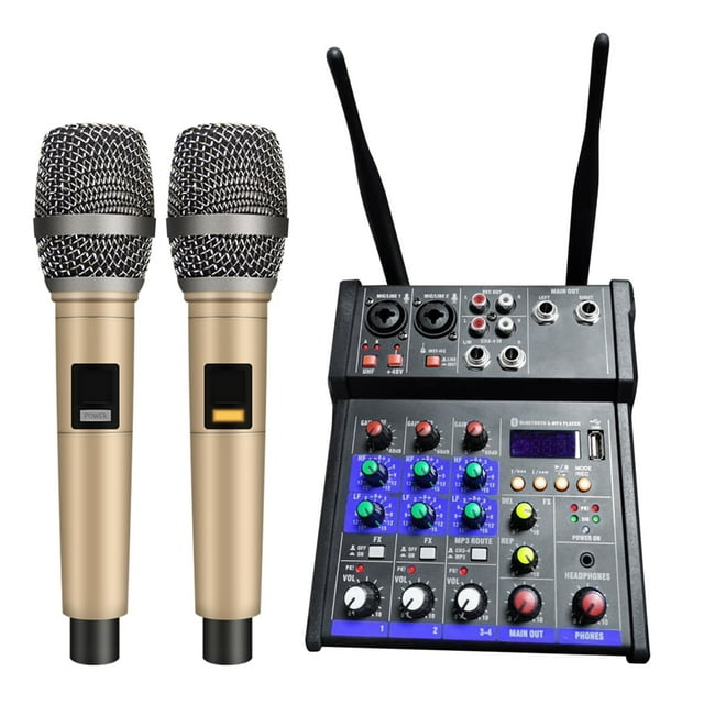 Loomza 4 Channel Mixer Wireless Microphone Computer DJ Mixing Console Sound Card