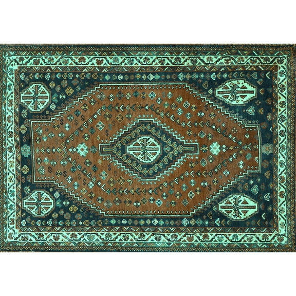 Ahgly Company Machine Washable Indoor Rectangle Persian Turquoise Blue Traditional Area Rugs, 5' x 7'