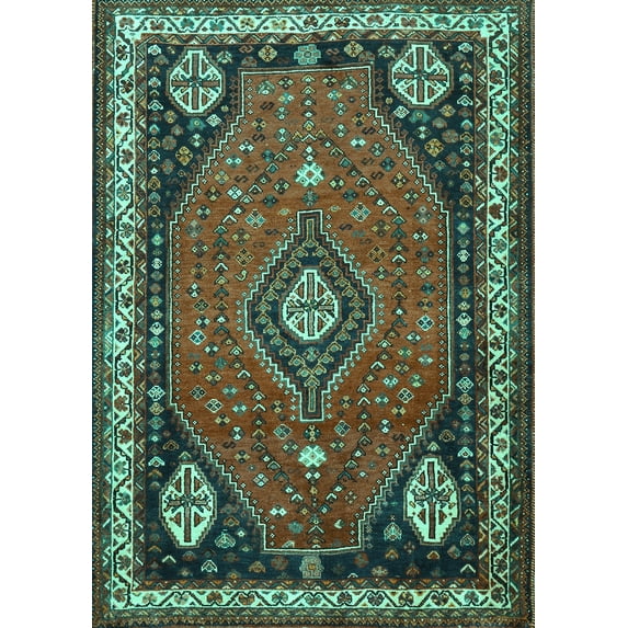 Ahgly Company Machine Washable Indoor Rectangle Persian Turquoise Blue Traditional Area Rugs, 3' x 5'