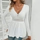 thumbnail image 1 of Sudadera corta,Camiseta de encaje con cuello en V y patchwork para mujer, blusa de manga larga con cierre de botones, tejido elástico suave, ideal para uso diario o informal, sopatenor, 1 of 8