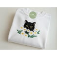 thumbnail image 2 of Embroidered Black Cat And Daisy Sweatshirt, Cute Black Cat Sweater, Gift For Cat Lover, Wildflower Shirt, Boho Cottagecore Nature Lover Gift, 2 of 5